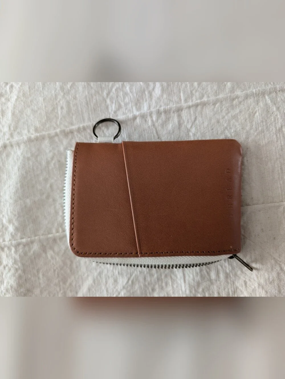 Thread Wallet  Leather Floral Zip Card & Key Wallet with Tan Leather Trim.